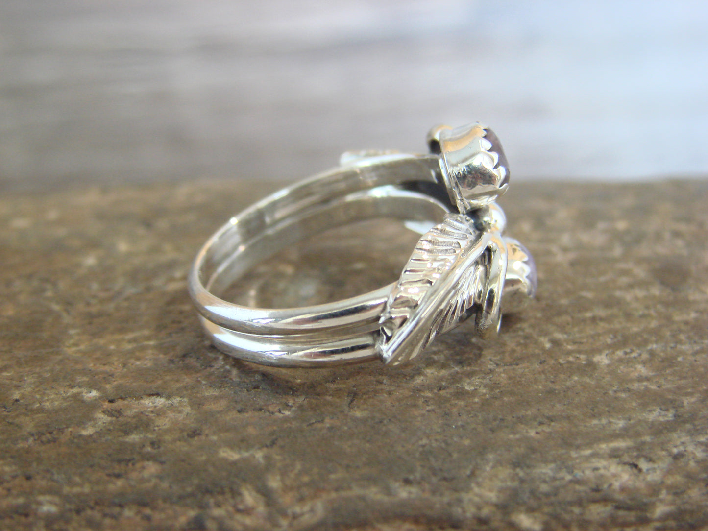 Native American Sterling Silver & Purple Spiny Oyster Ring - Yazzie - Size 7