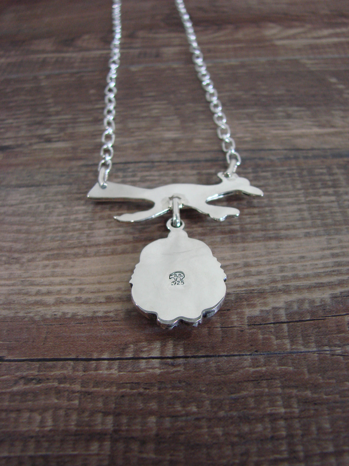 Native American Sterling Silver & Turquoise Roadrunner Link Necklace - Yazzie