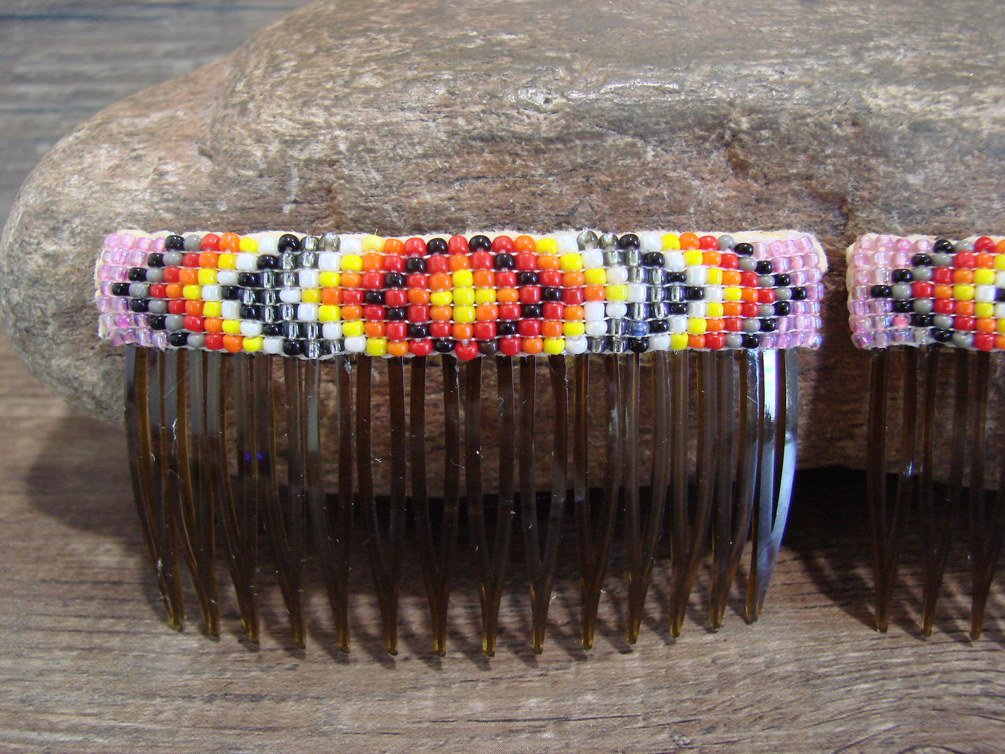 Native American Navajo Indian Hand Beaded Hair Comb Set by Cleveland