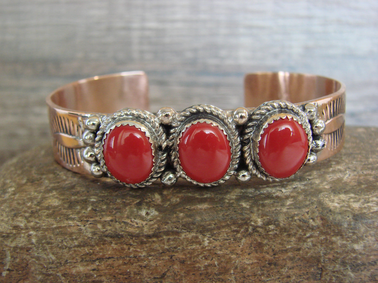 Native American Copper & Coral Bracelet by Cleveland