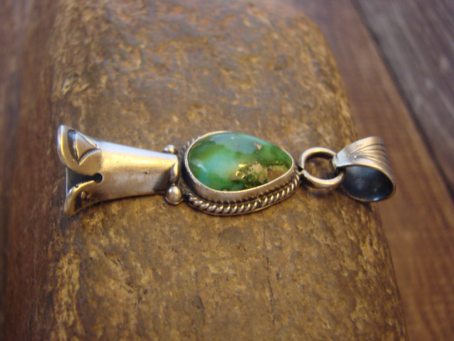 Native American Sterling Silver & Turquoise Squash Blossom Pendant by Betone