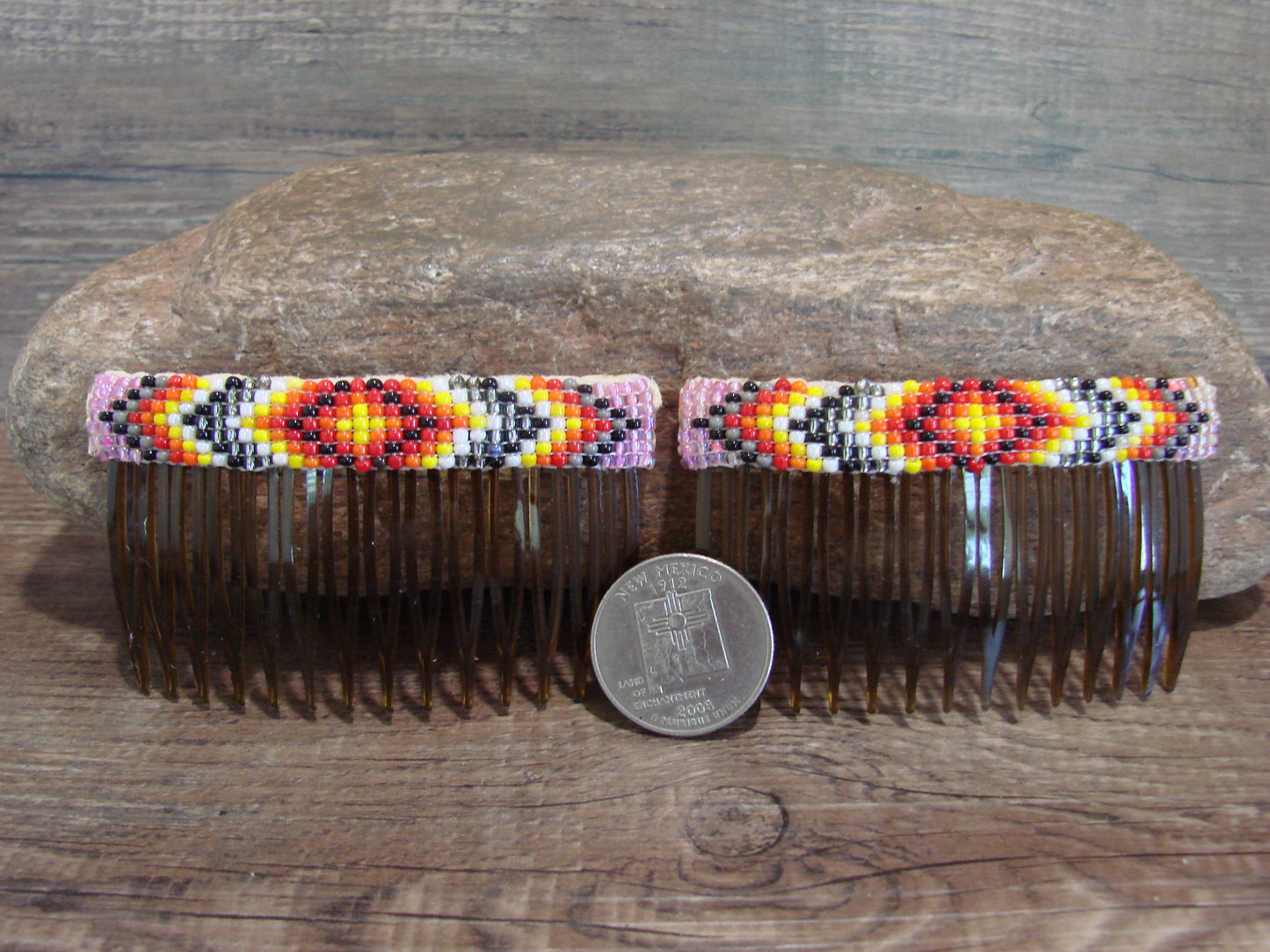 Native American Navajo Indian Hand Beaded Hair Comb Set by Cleveland