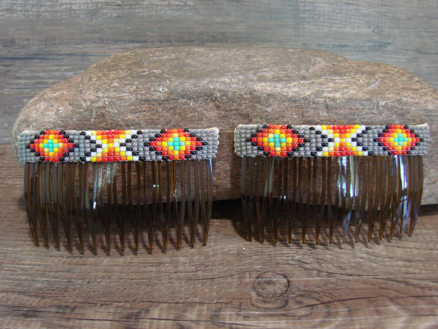 Native American Navajo Indian Hand Beaded Hair Comb Set by Cleveland