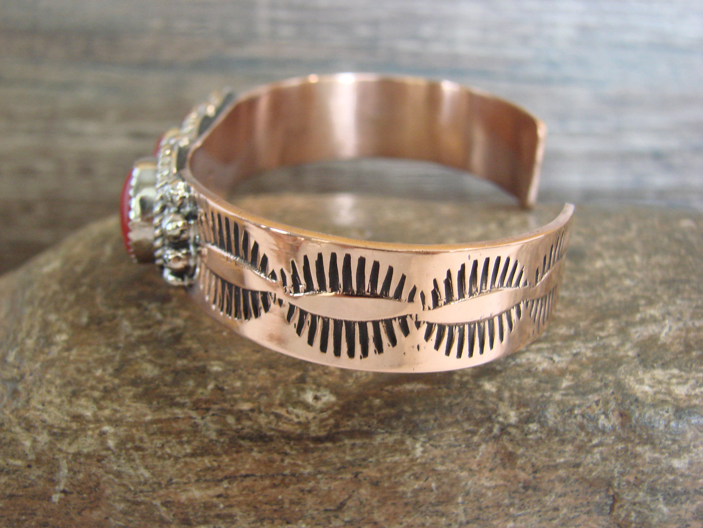 Native American Copper & Coral Bracelet by Cleveland