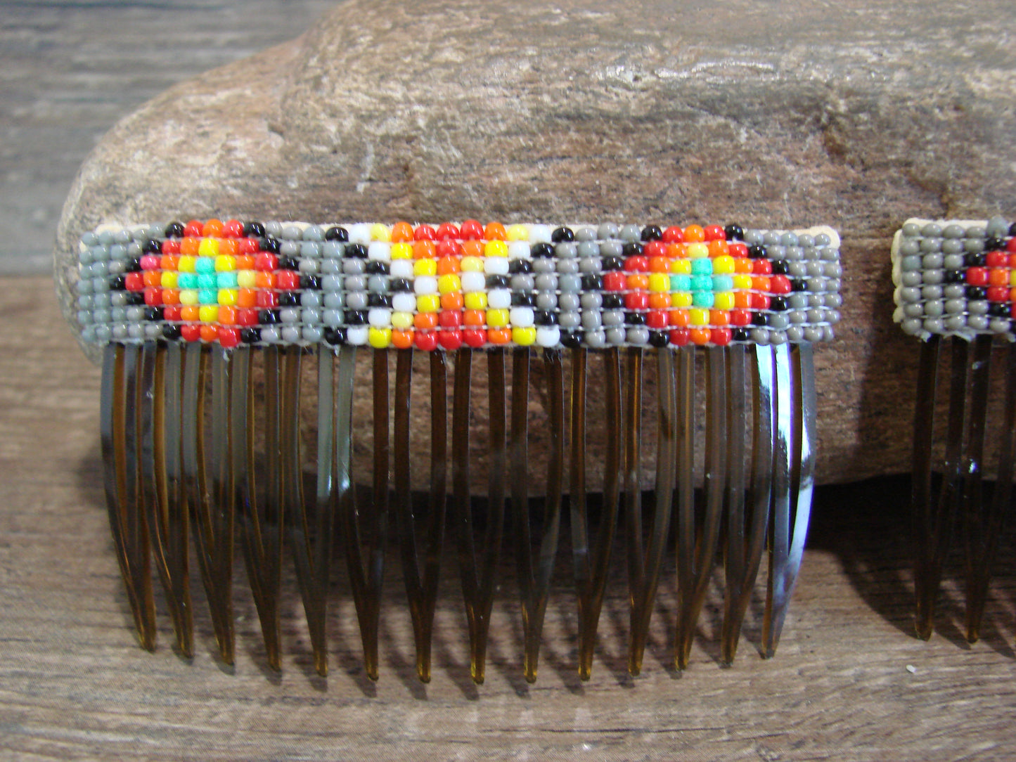 Native American Navajo Indian Hand Beaded Hair Comb Set by Cleveland