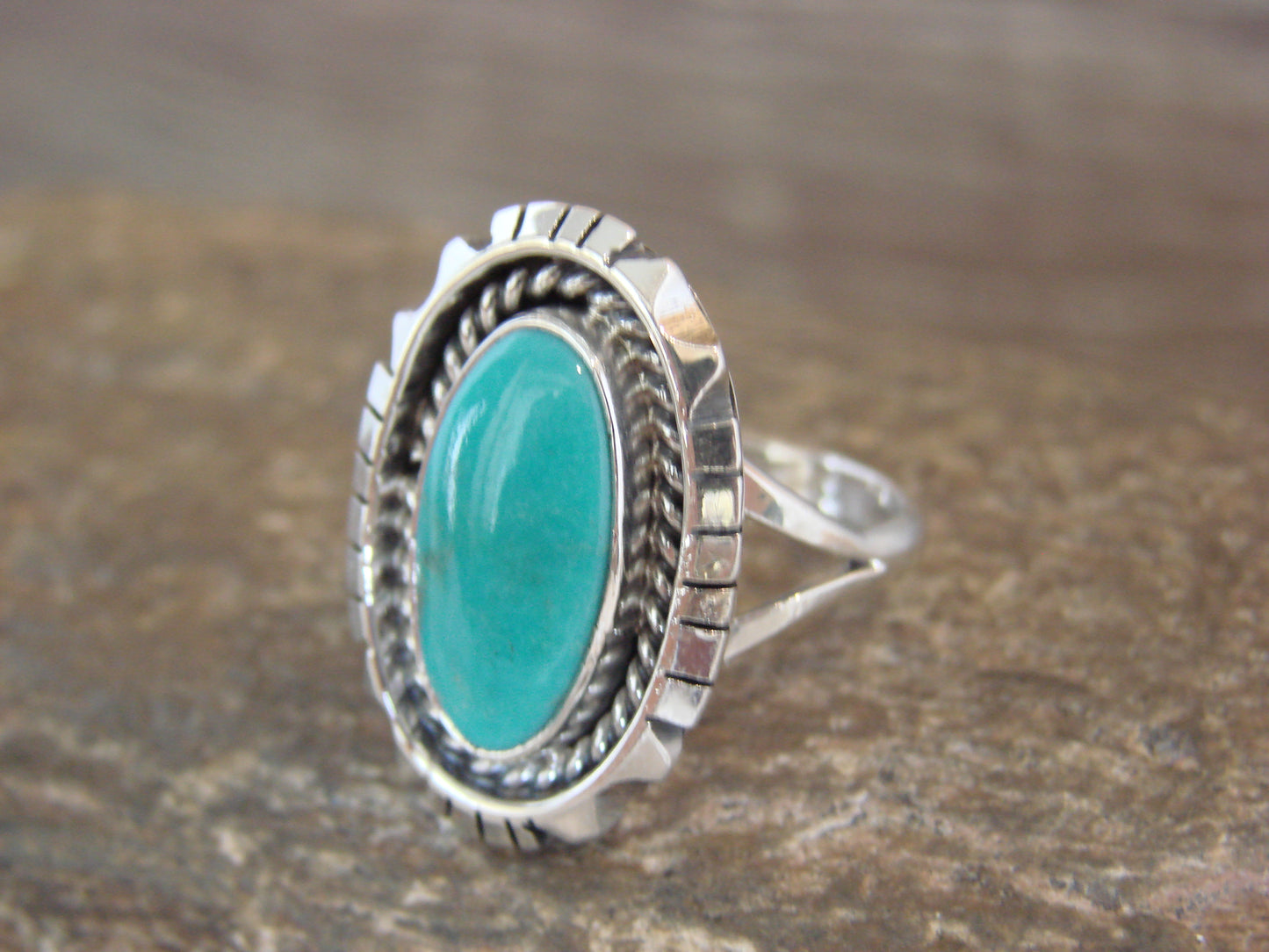 Native American Sterling Silver & Turquoise Shadow Box Ring - Begay - Size 7