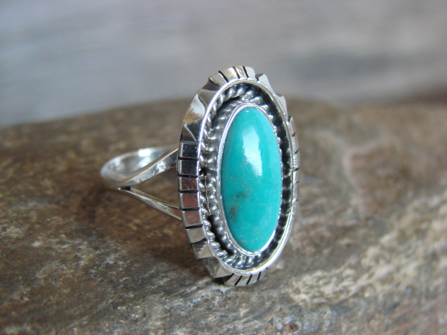 Native American Sterling Silver & Turquoise Shadow Box Ring - Begay - Size 7