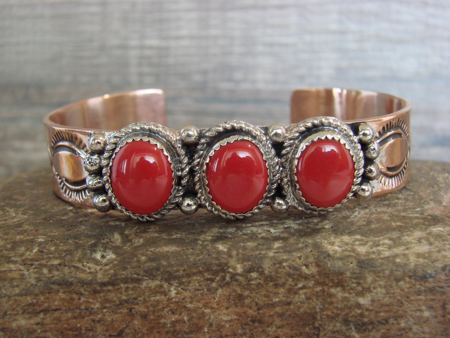 Native American Copper & Coral Bracelet by Cleveland