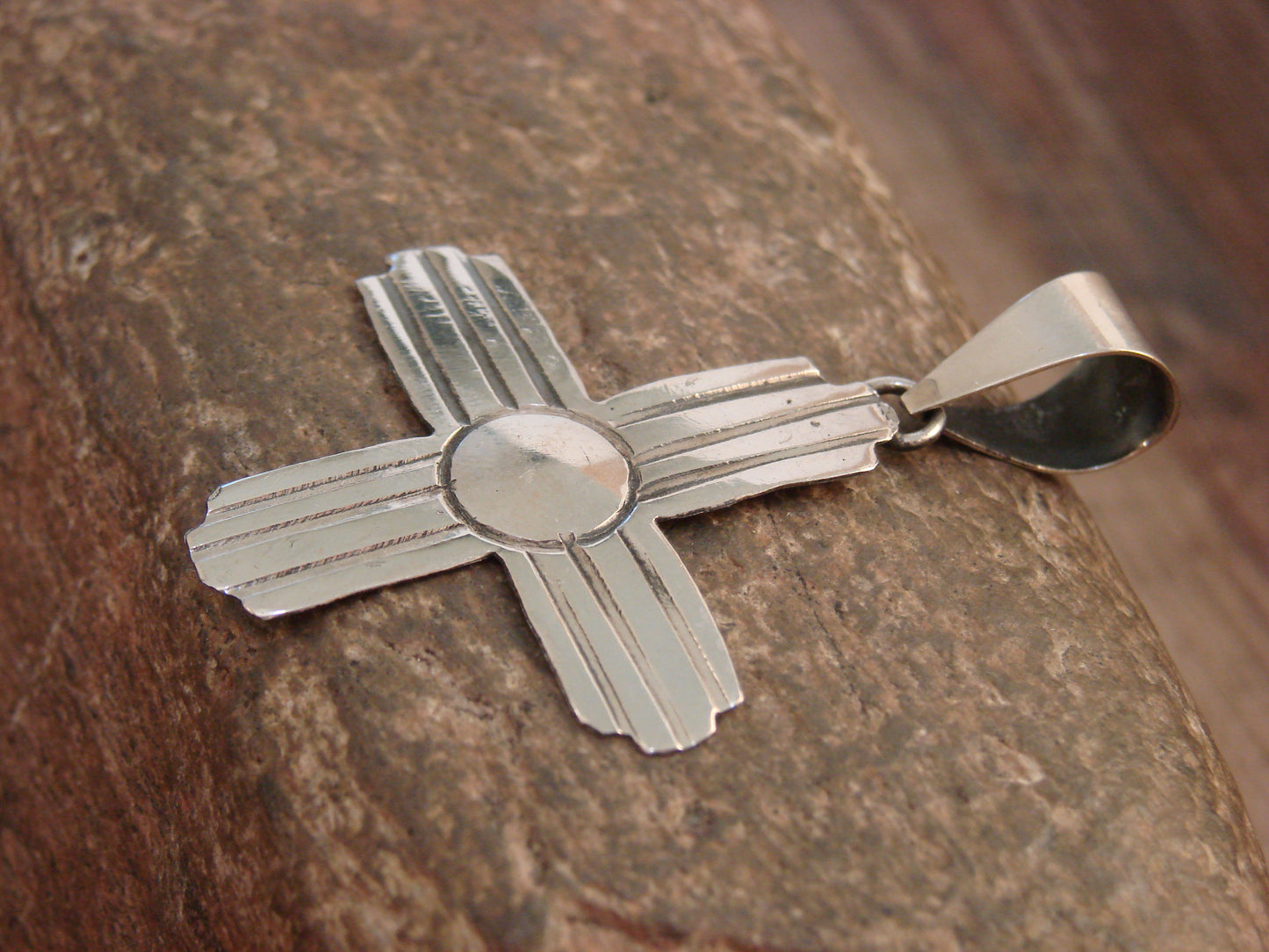 Native American Navajo Indian Sterling Silver Zia Pendant by Platero