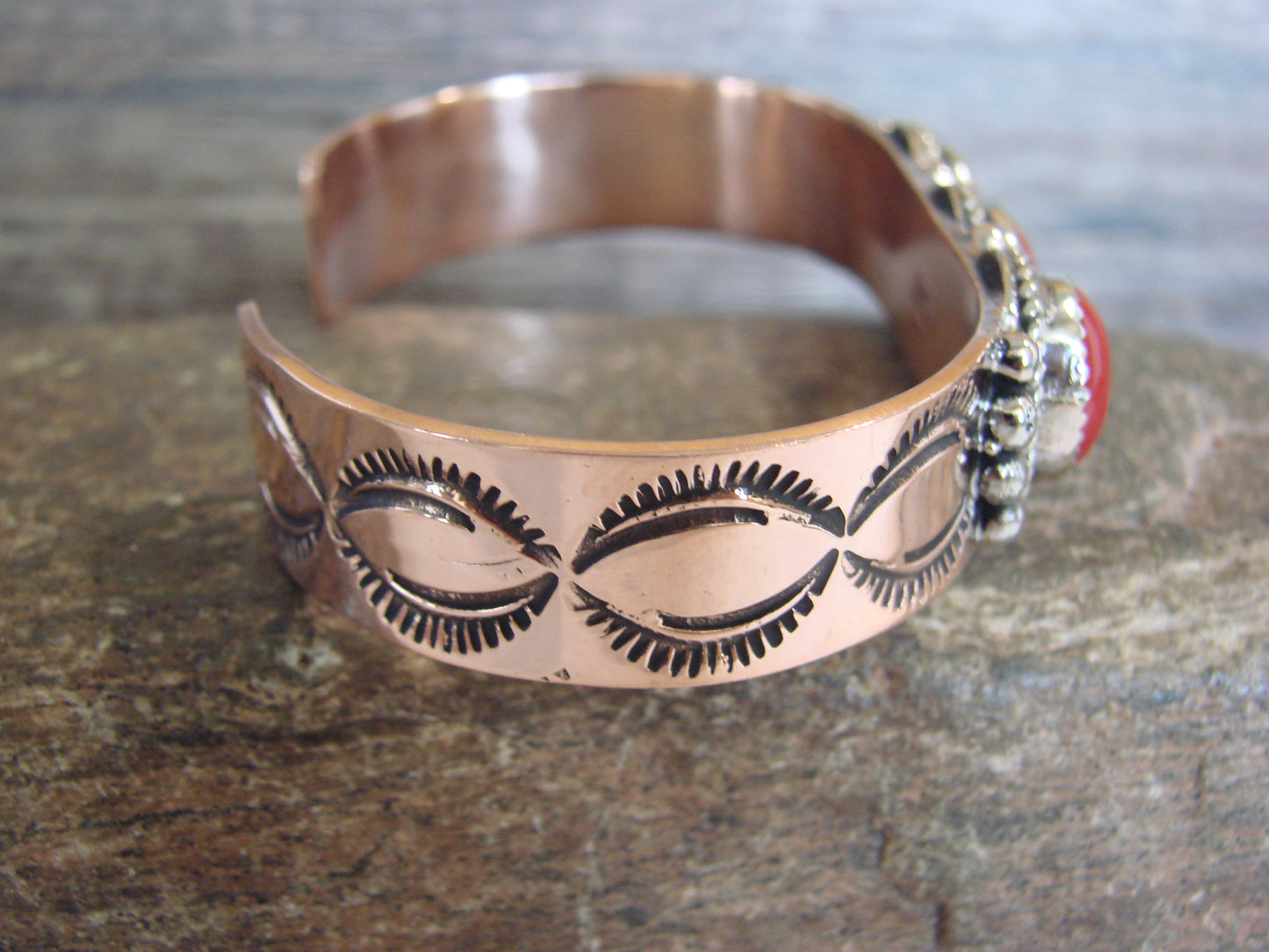 Native American Copper & Coral Bracelet by Cleveland