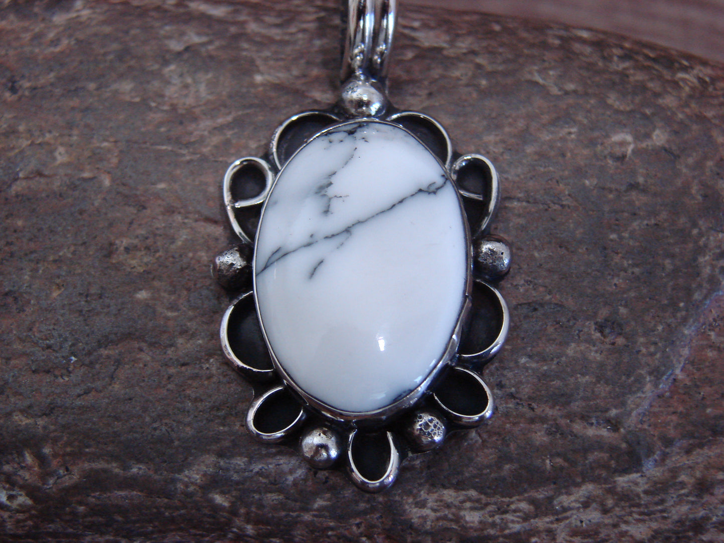 Native American Nickel Silver & Howlite Pendant - Cleveland