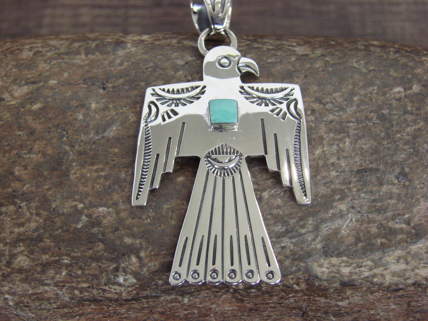 Native American Sterling Silver & Turquoise Thunderbird Pendant by Belin