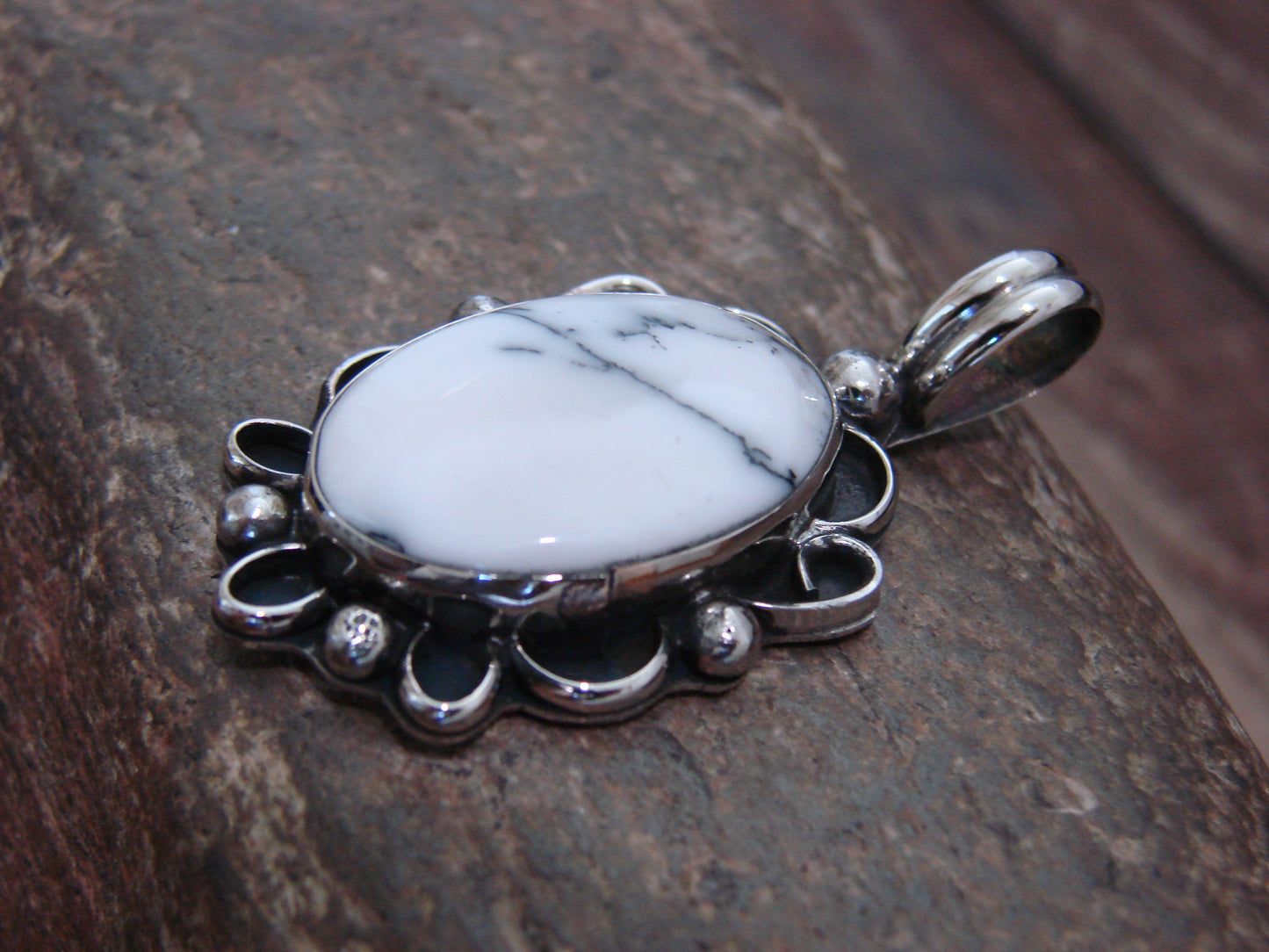 Native American Nickel Silver & Howlite Pendant - Cleveland