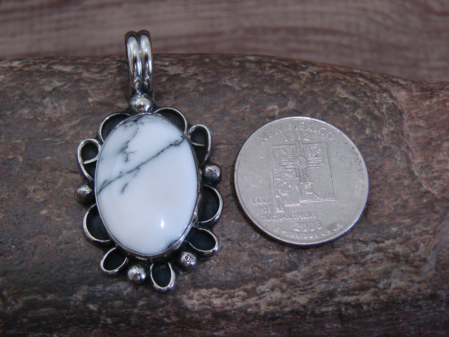 Native American Nickel Silver & Howlite Pendant - Cleveland