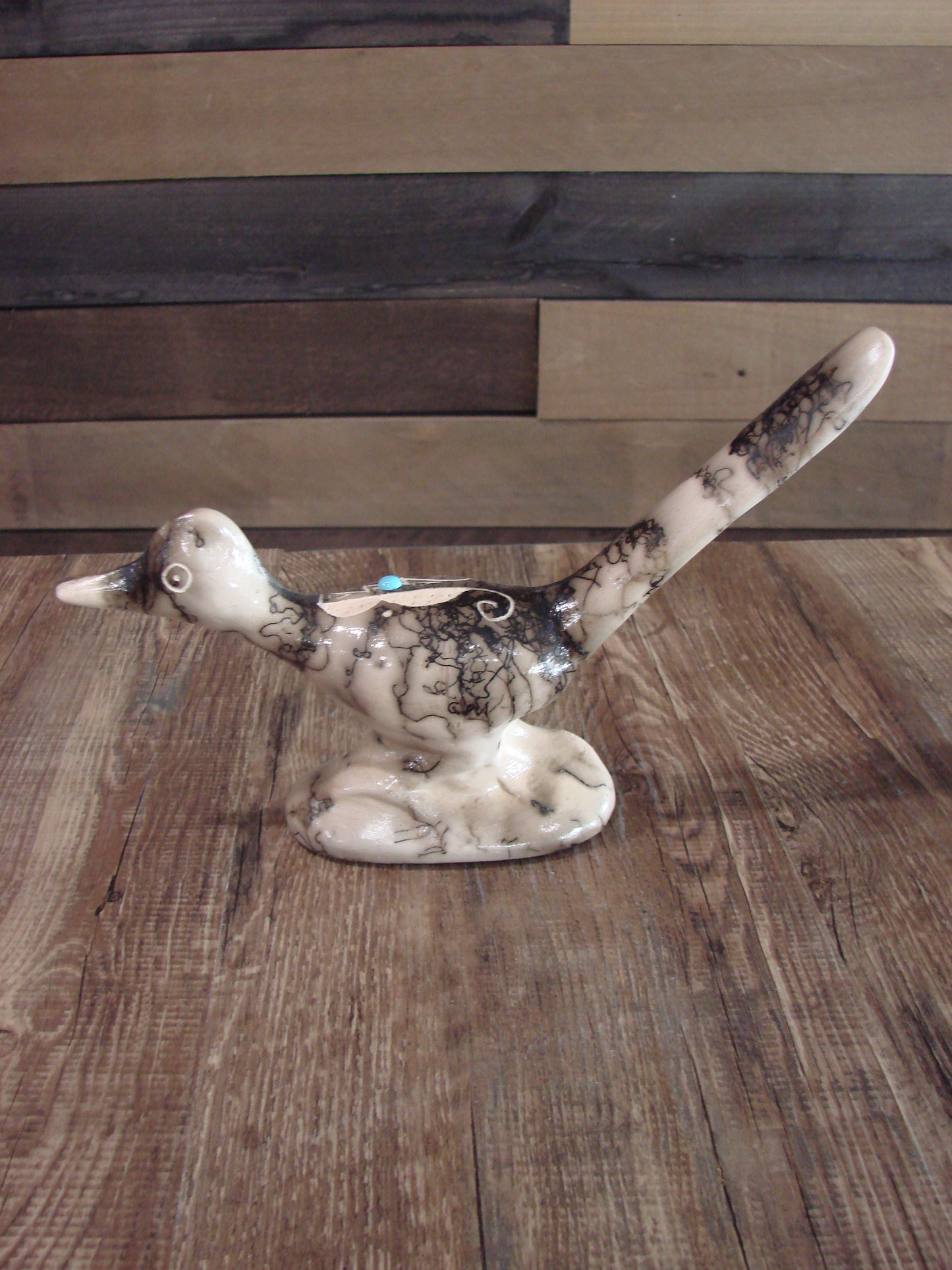 Native American Pottery Horse Hair Road Runner Sculpture by Vail