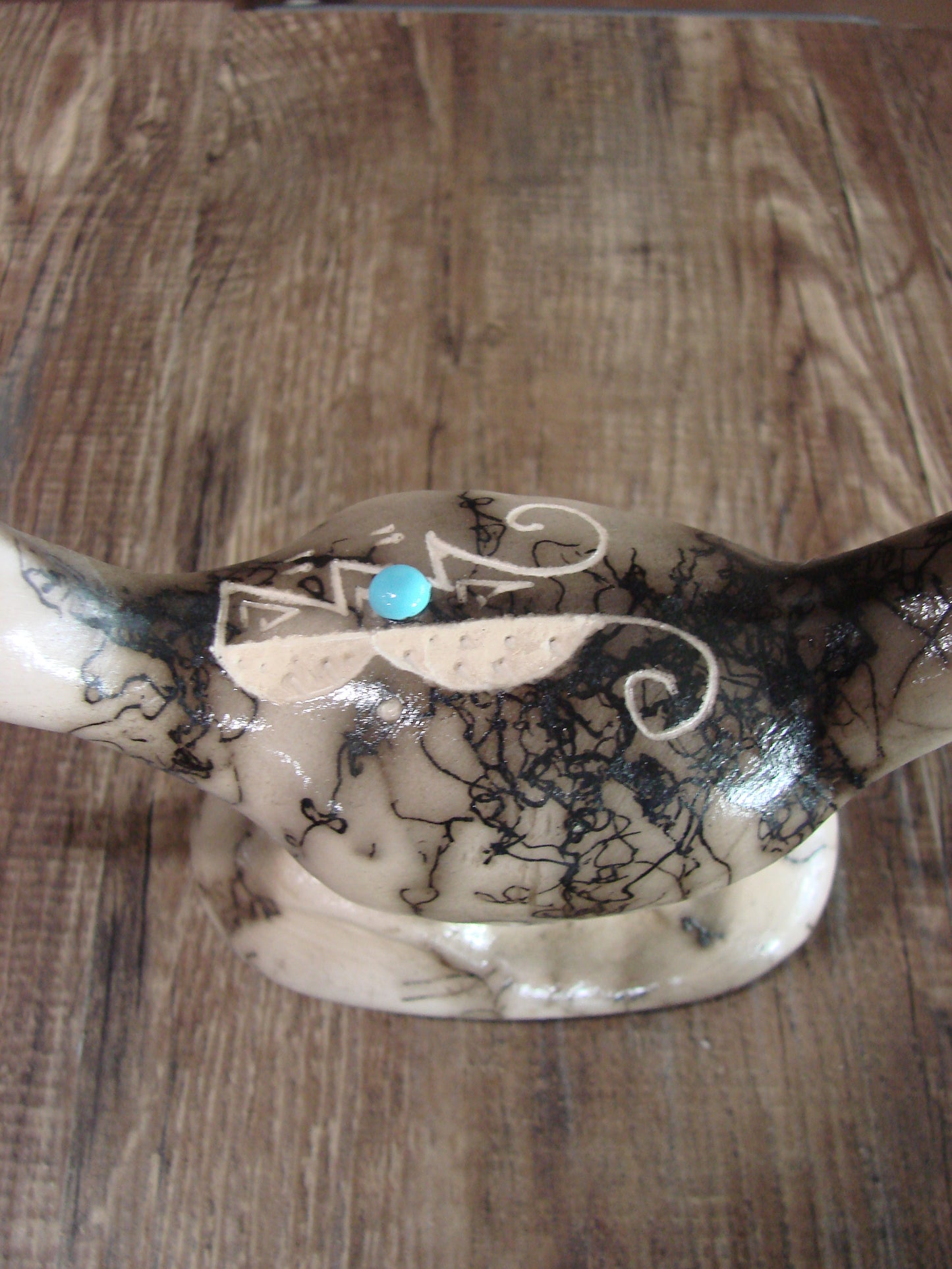 Native American Pottery Horse Hair Road Runner Sculpture by Vail