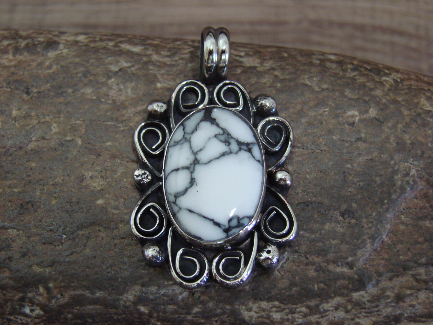 Native American Nickel Silver & Howlite Pendant - Cleveland