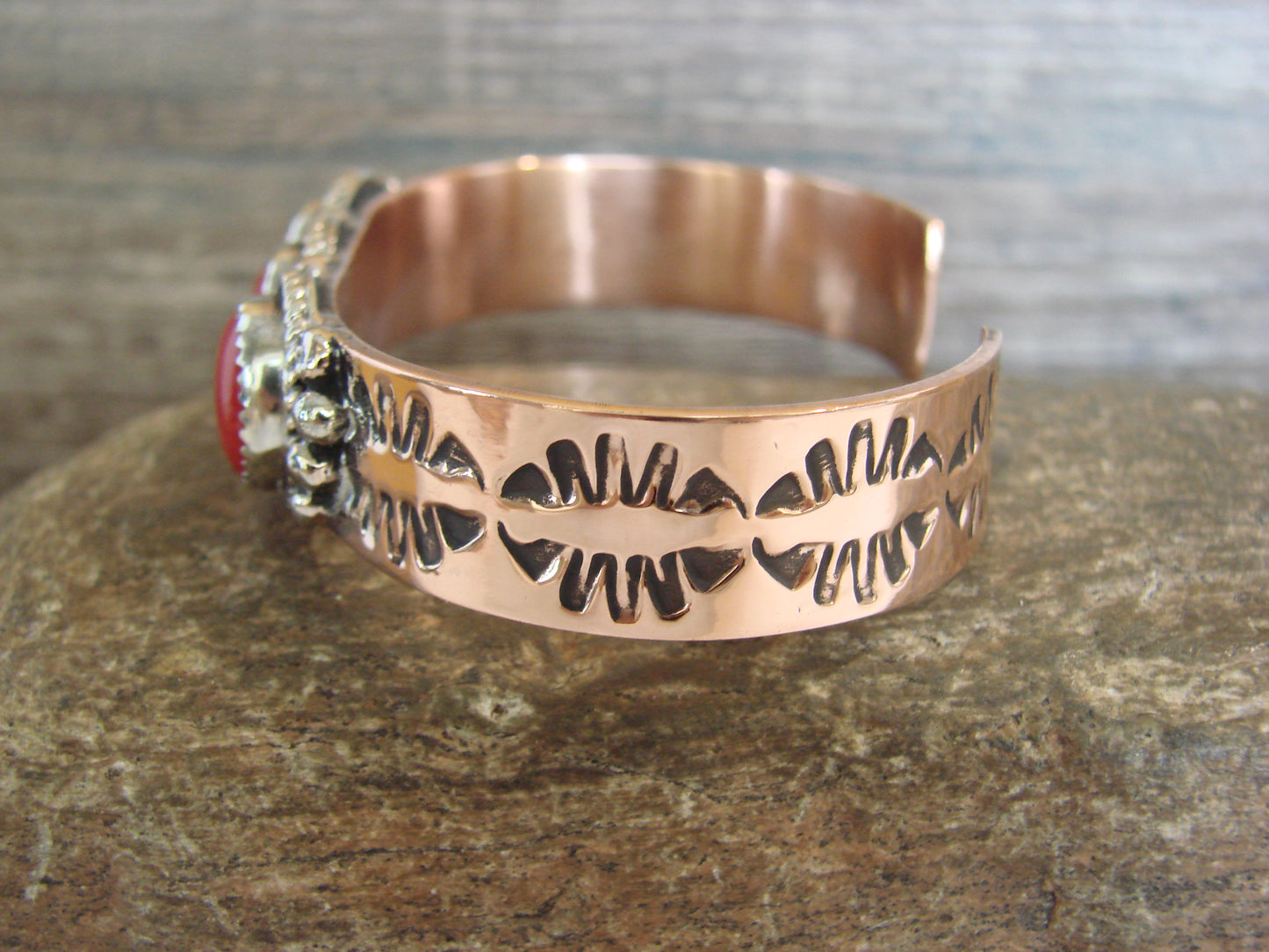 Native American Copper & Coral Bracelet by Cleveland