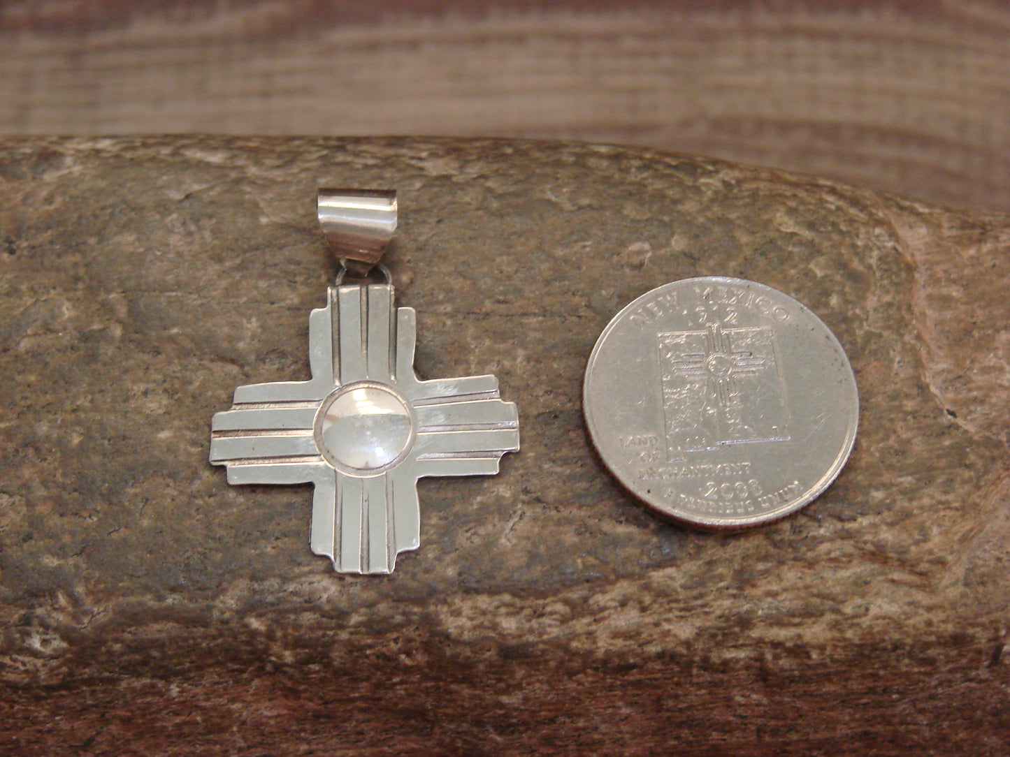 Native American Navajo Indian Sterling Silver Zia Pendant by Platero