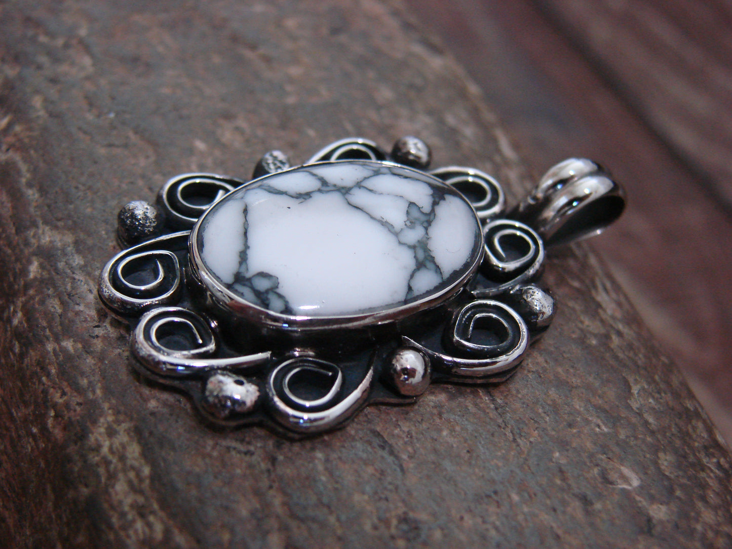 Native American Nickel Silver & Howlite Pendant - Cleveland