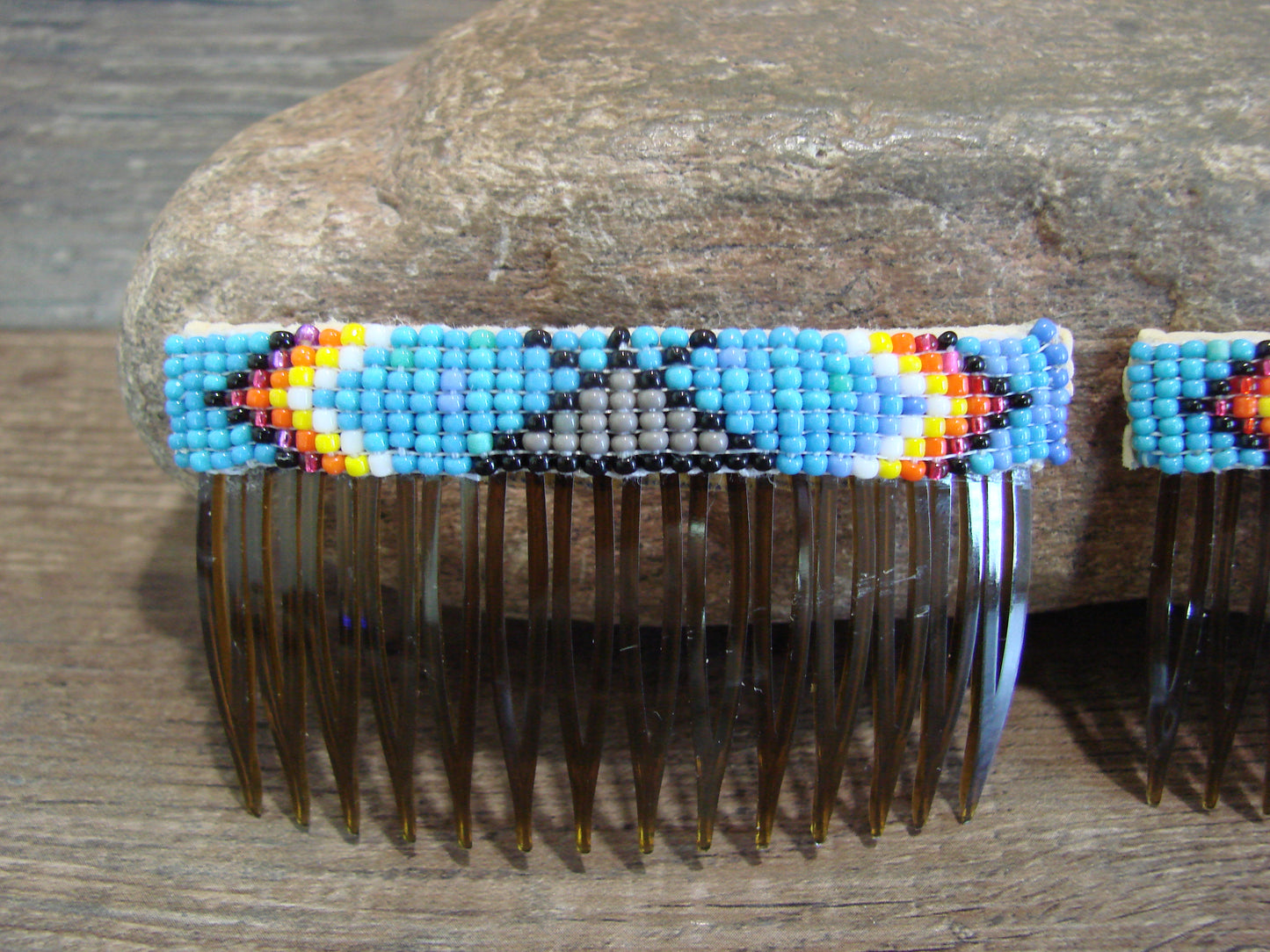 Native American Navajo Indian Hand Beaded Hair Comb Set by Cleveland