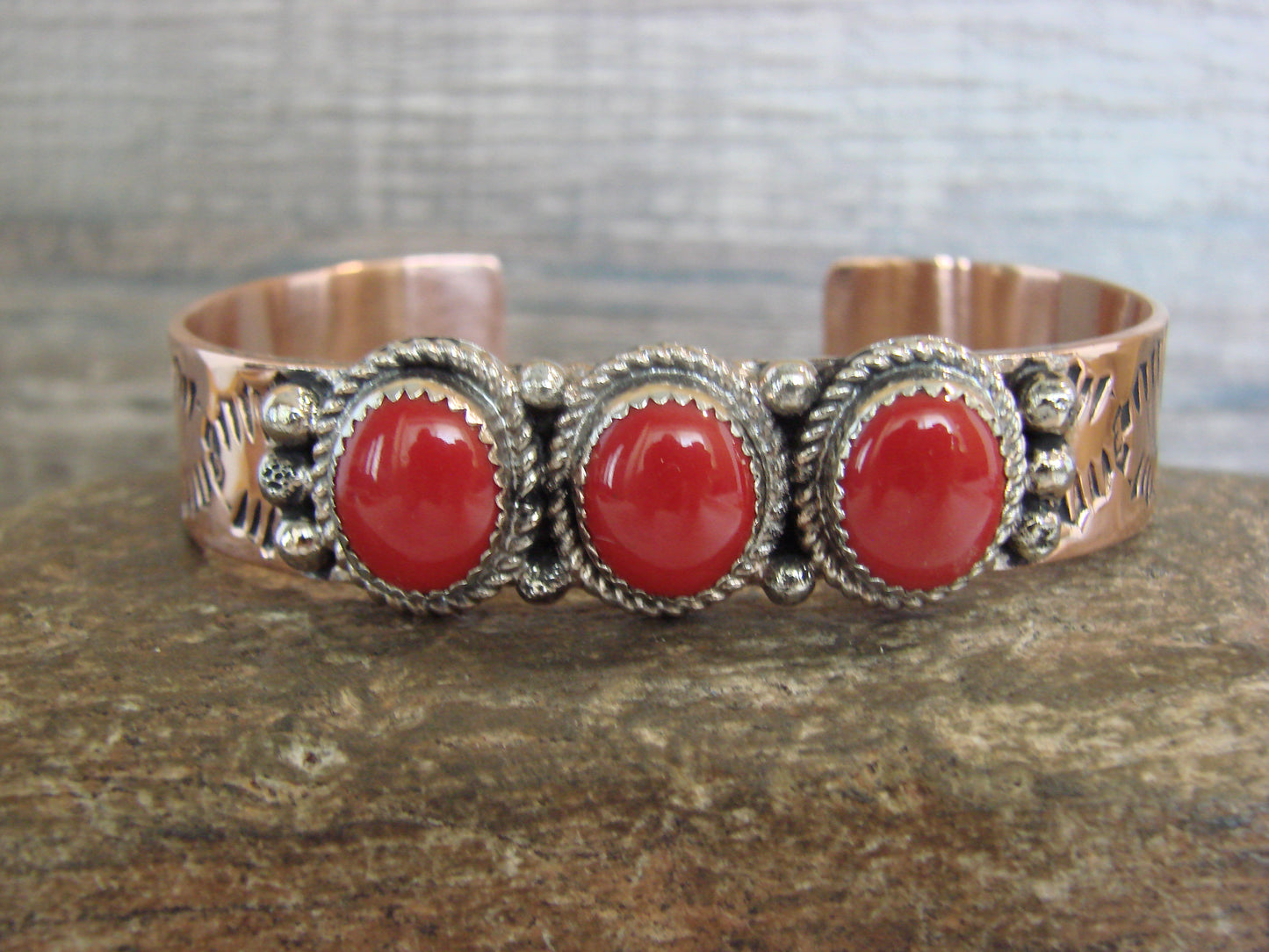 Native American Copper & Coral Bracelet by Cleveland