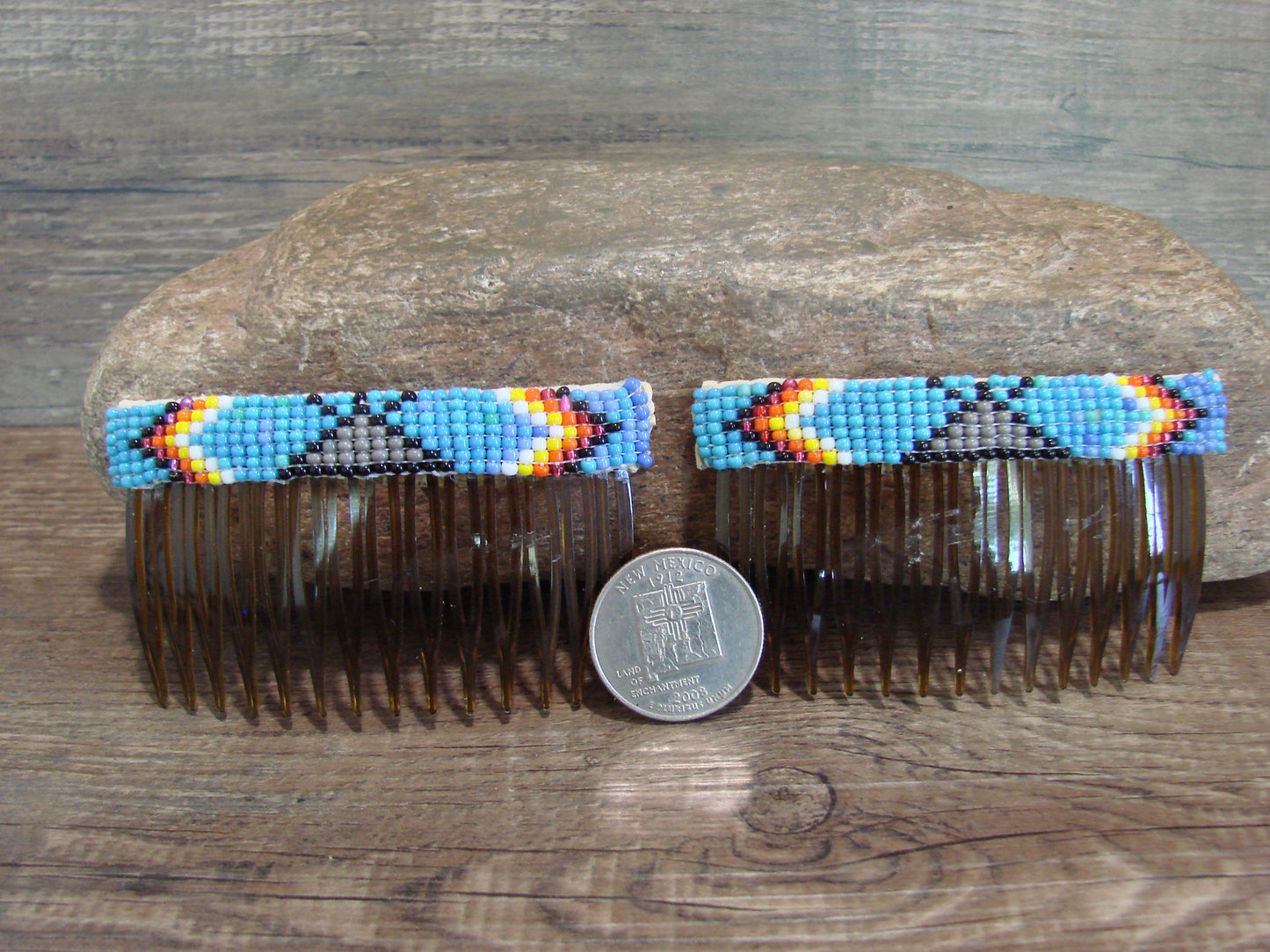 Native American Navajo Indian Hand Beaded Hair Comb Set by Cleveland