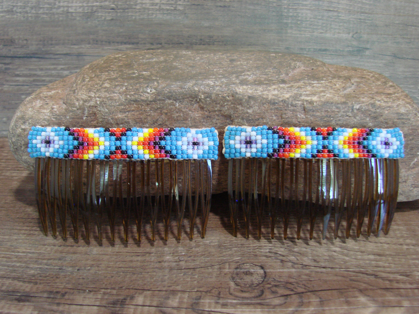 Native American Navajo Indian Hand Beaded Hair Comb Set by Cleveland