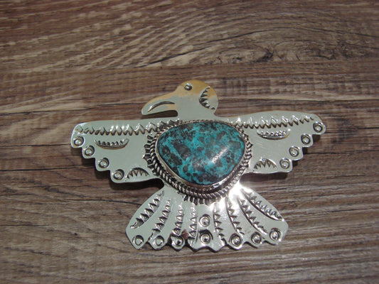 Navajo Indian Nickel Silver & Turquoise Thunderbird Pendant - Cleveland