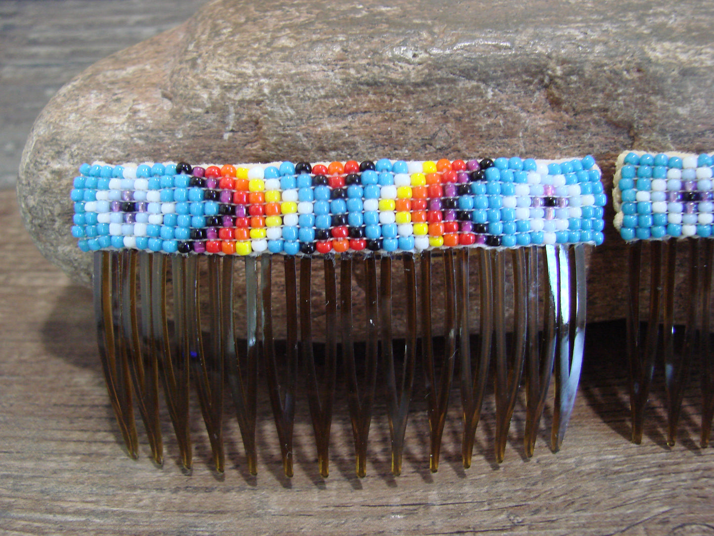 Native American Navajo Indian Hand Beaded Hair Comb Set by Cleveland