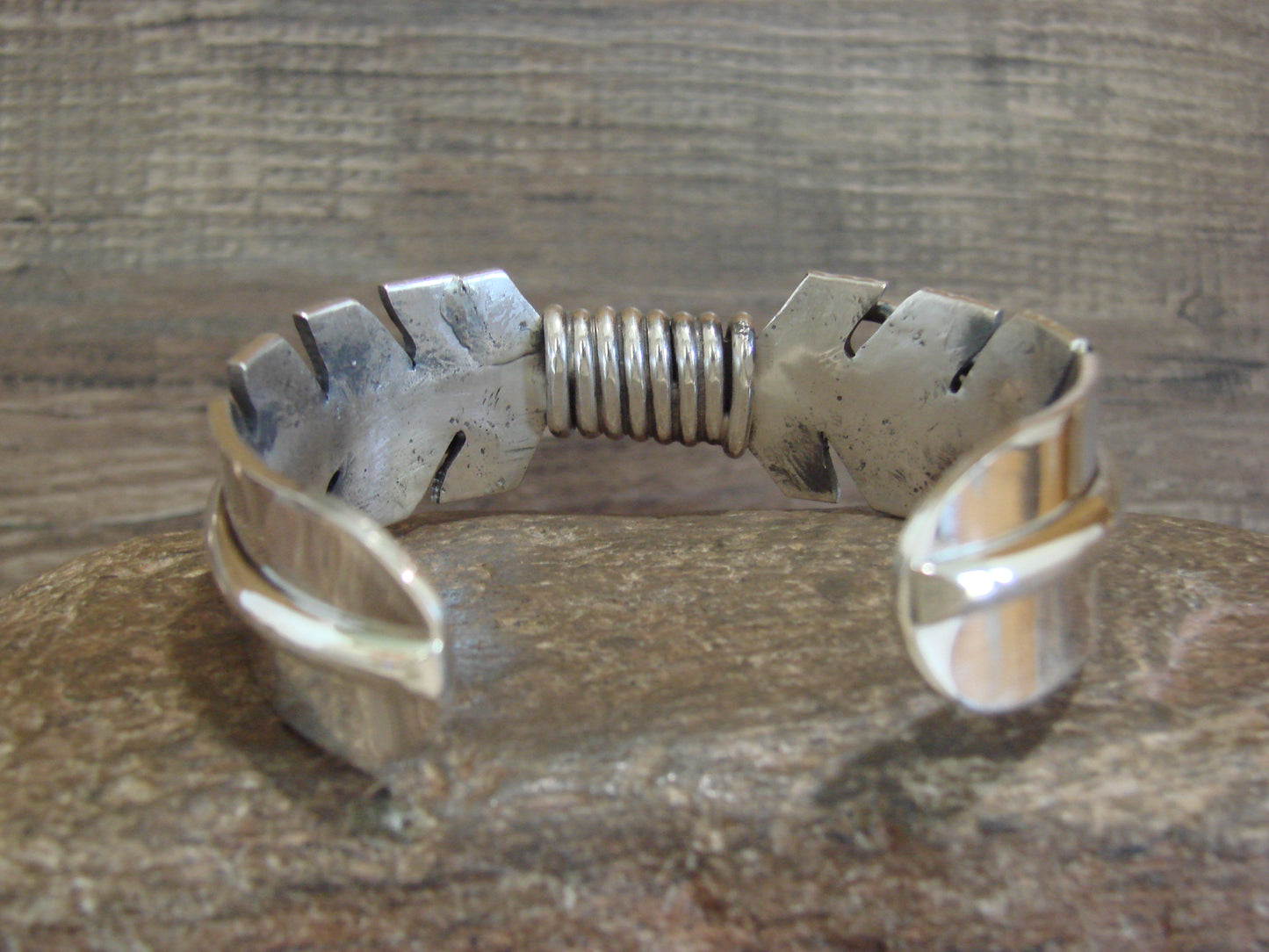 Native American Sterling Silver 3/4" Feather Bracelet Cuff Signed M. Thomas Jr.