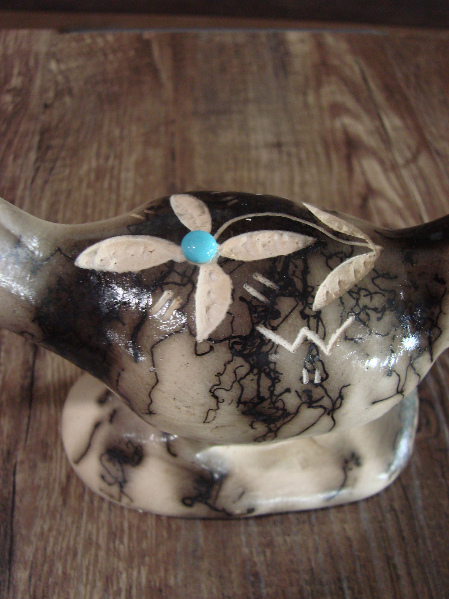 Native American Pottery Horse Hair Road Runner Sculpture by Vail