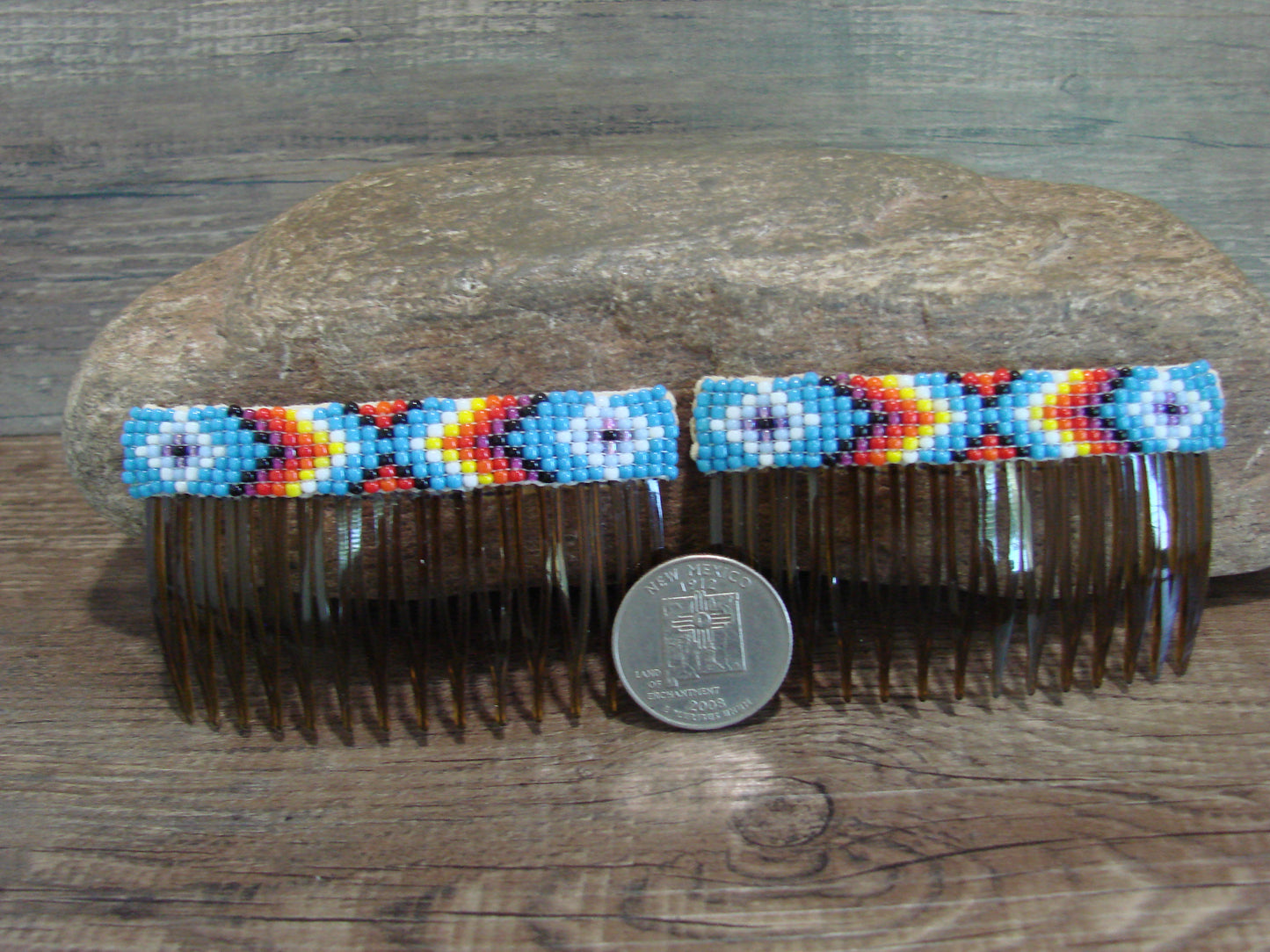 Native American Navajo Indian Hand Beaded Hair Comb Set by Cleveland