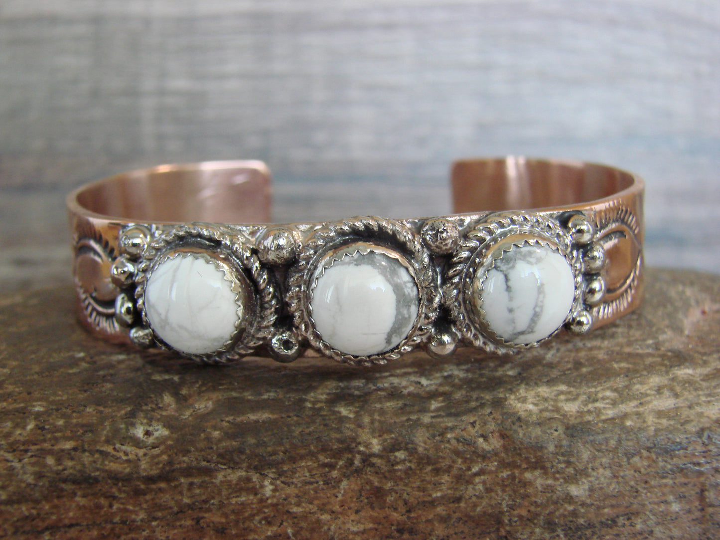 Native American Copper & Howlite Bracelet by Cleveland