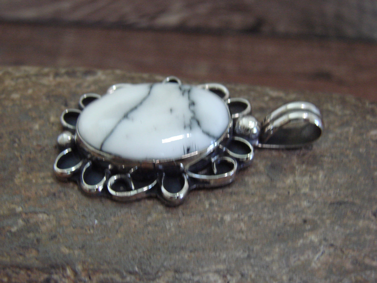 Native American Nickel Silver & Howlite Pendant - Cleveland