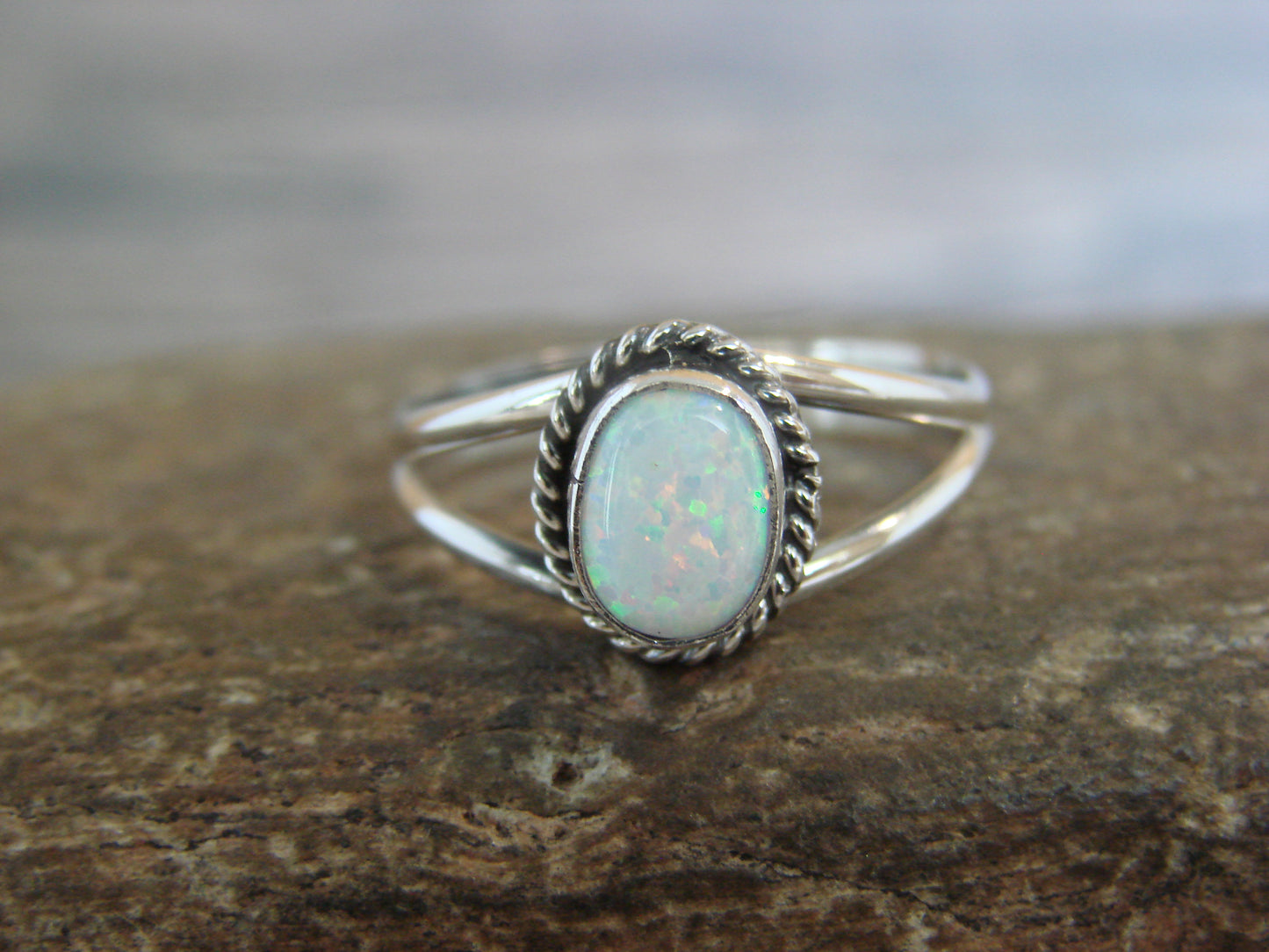 Native American Sterling Silver & White Opal Ring - Barbone - Size 9