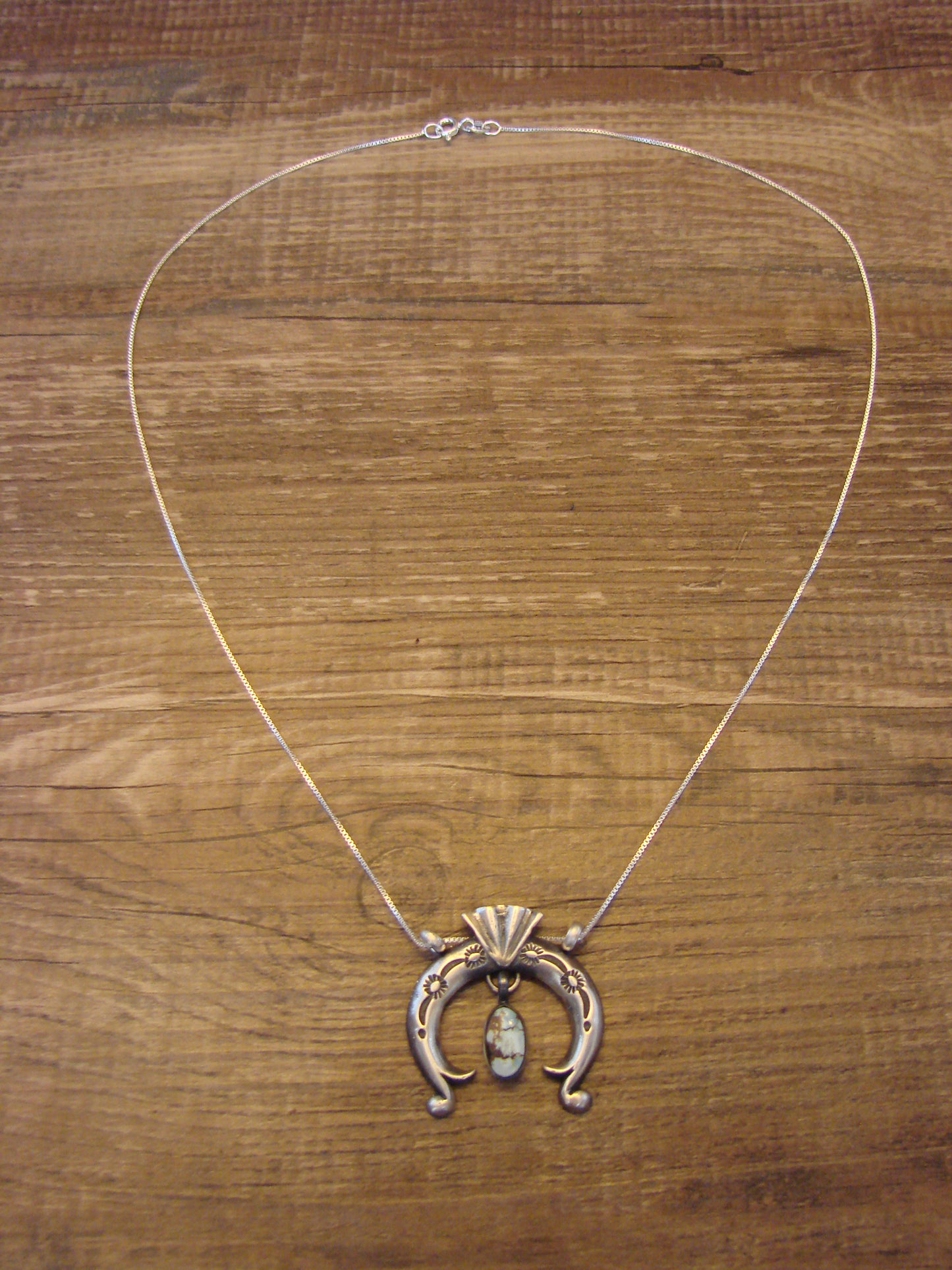 Native American Sterling Silver & Turquoise Naja Necklace by Shorty