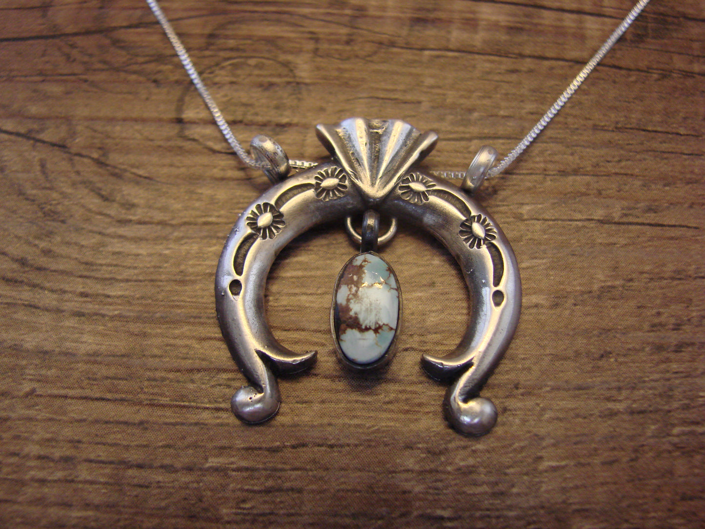 Native American Sterling Silver & Turquoise Naja Necklace by Shorty