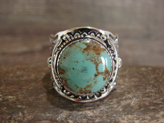Native American Sterling Silver & Turquoise Ring - Lee - Size 14.5