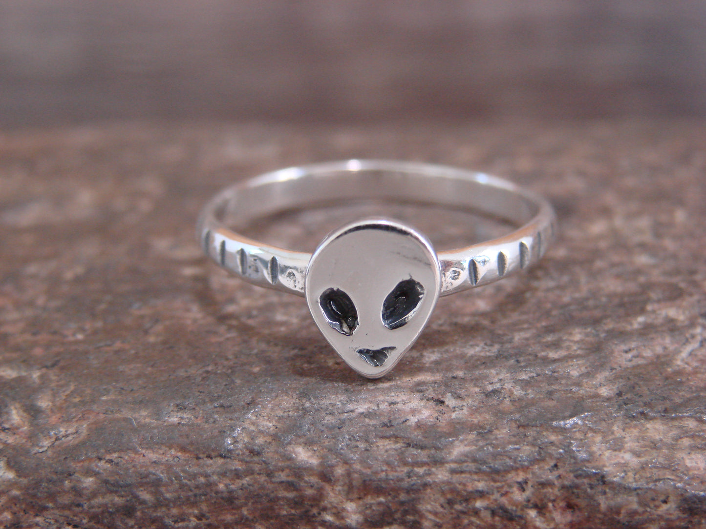 Native American Indian Sterling Silver Alien Ring - Lopez - Size 8