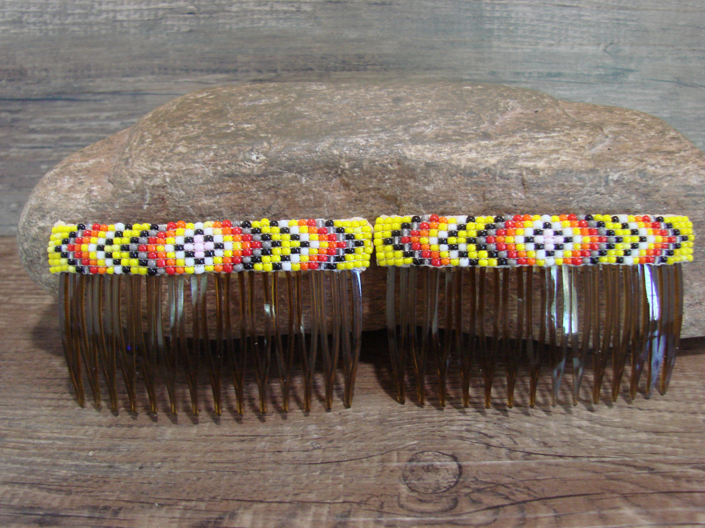 Native American Navajo Indian Hand Beaded Hair Comb Set by Cleveland