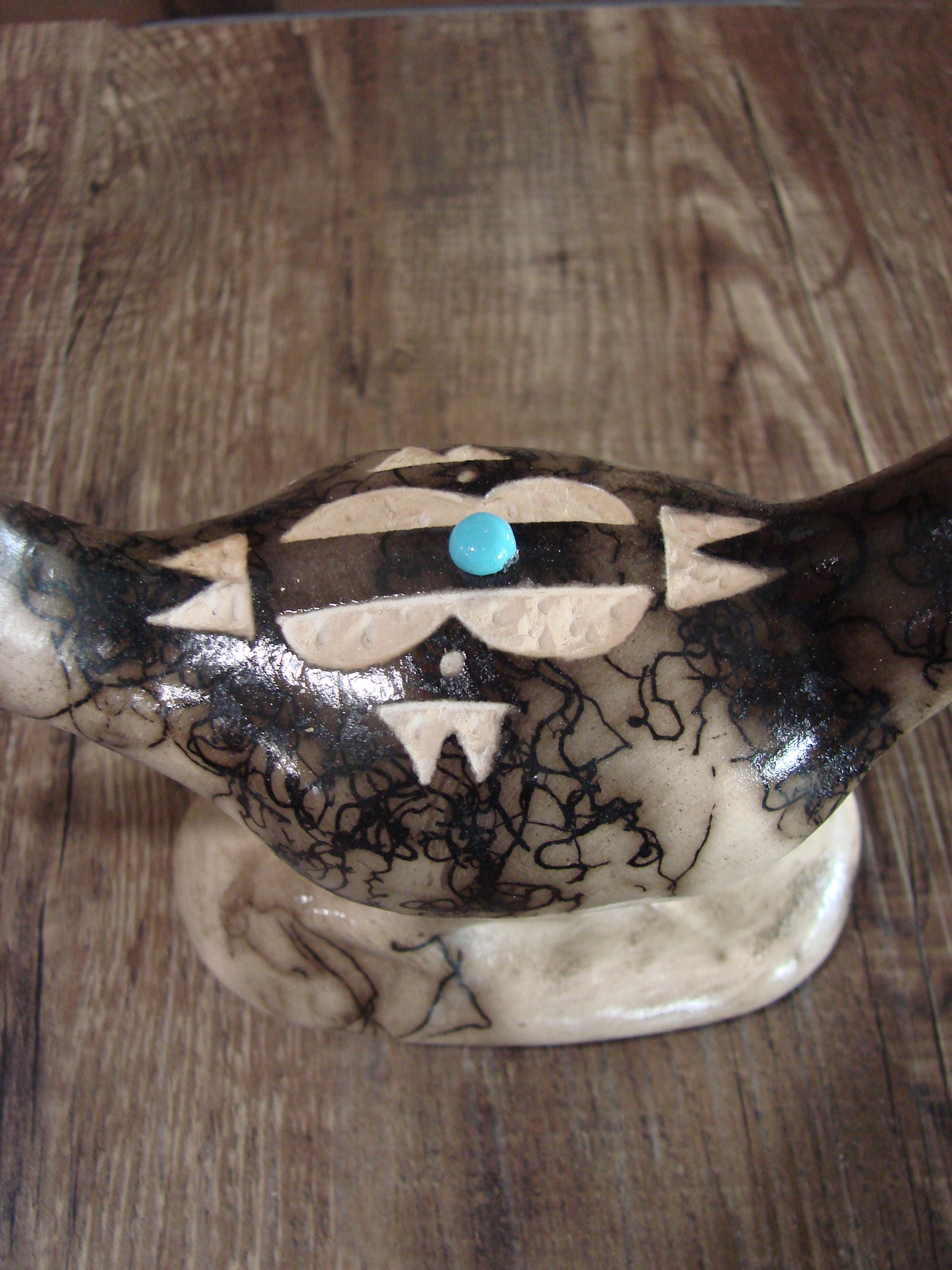 Native American Pottery Horse Hair Road Runner Sculpture by Vail