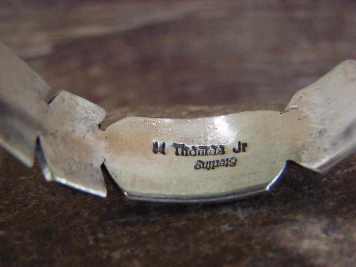 Native American Sterling Silver 1/2" Feather Bracelet Cuff Signed M. Thomas Jr.