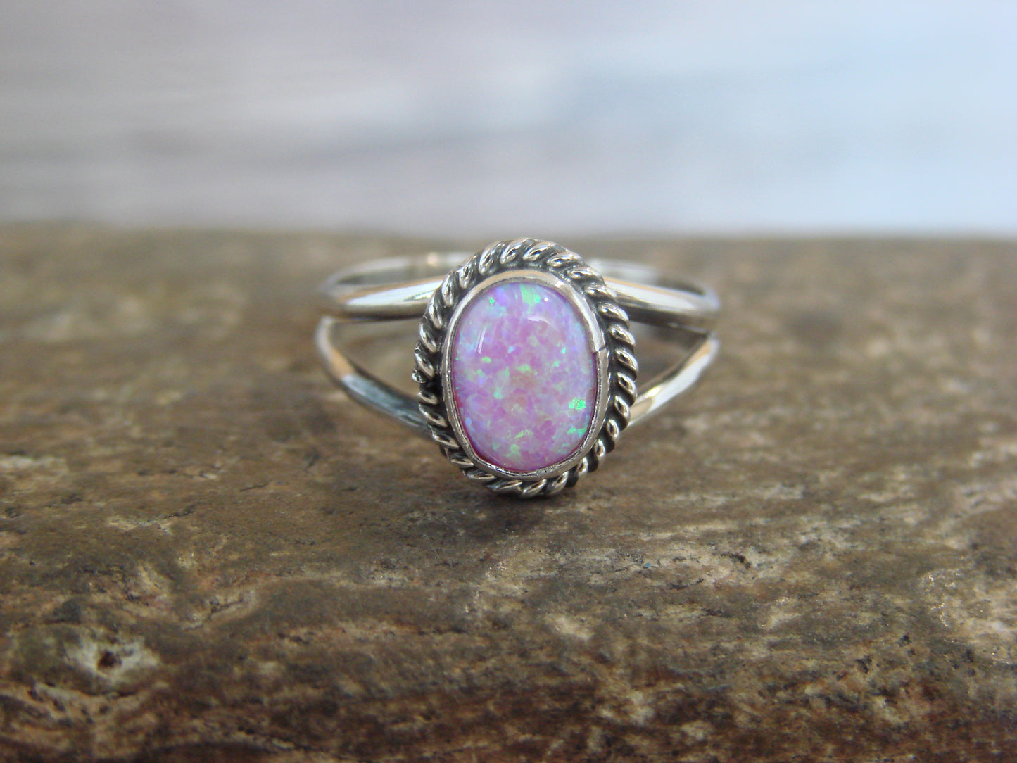 Native American Sterling Silver & Pink Opal Ring - Barbone - Size 5
