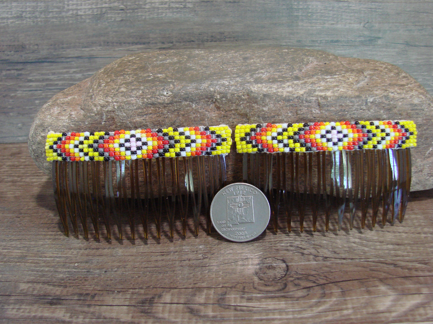 Native American Navajo Indian Hand Beaded Hair Comb Set by Cleveland