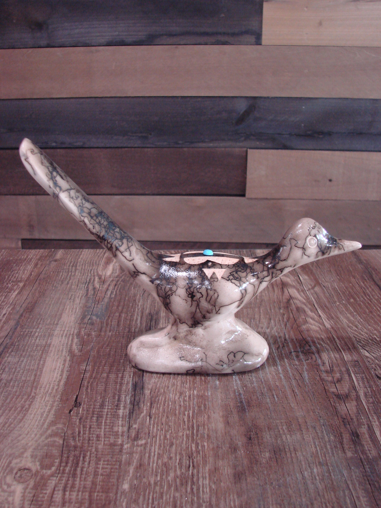 Native American Pottery Horse Hair Road Runner Sculpture by Vail