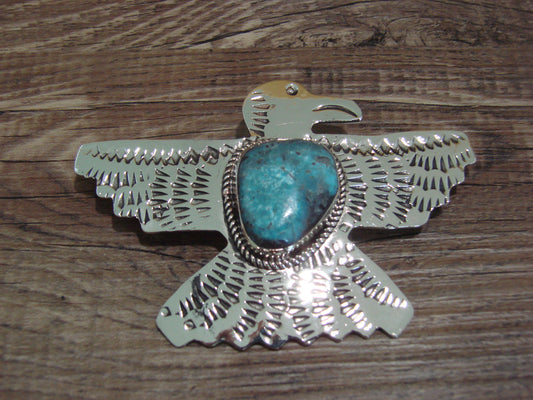 Navajo Indian Nickel Silver & Turquoise Thunderbird Pendant - Cleveland