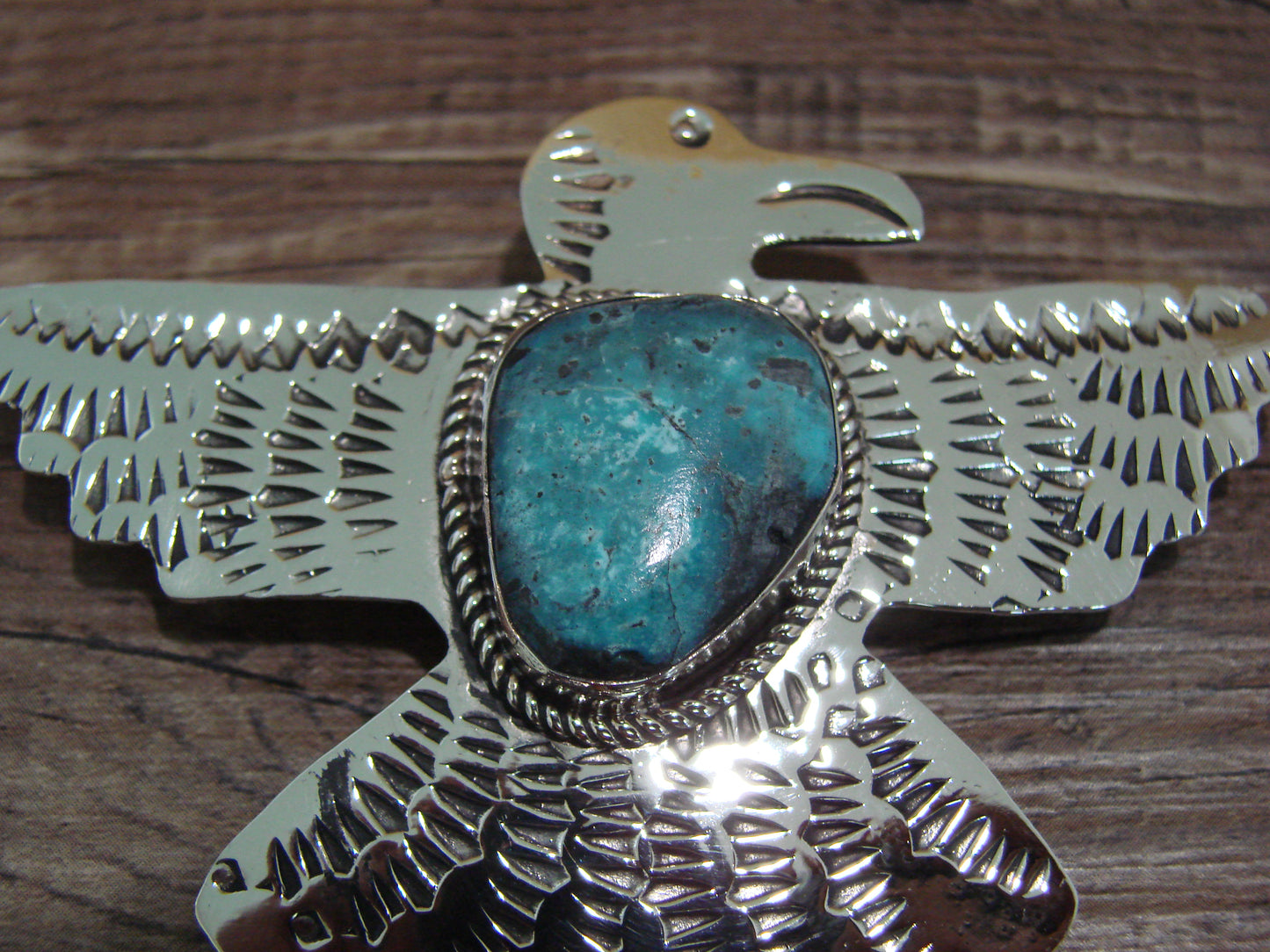 Navajo Indian Nickel Silver & Turquoise Thunderbird Pendant - Cleveland