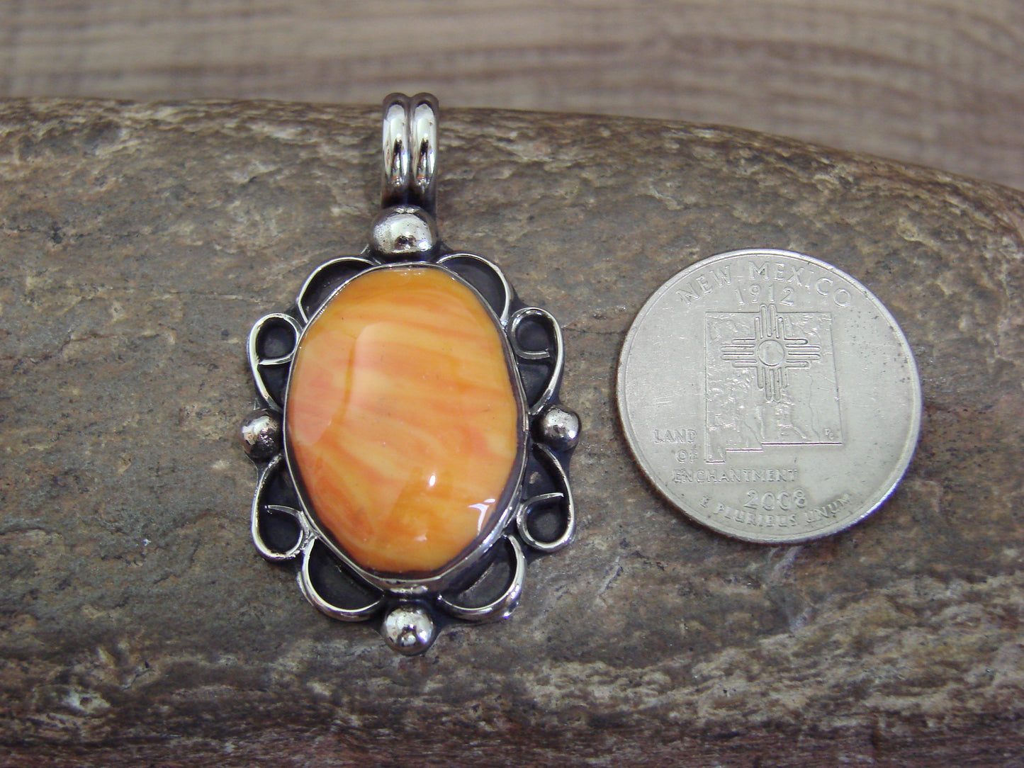 Native American Nickel Silver & Spiny Oyster Pendant - Cleveland