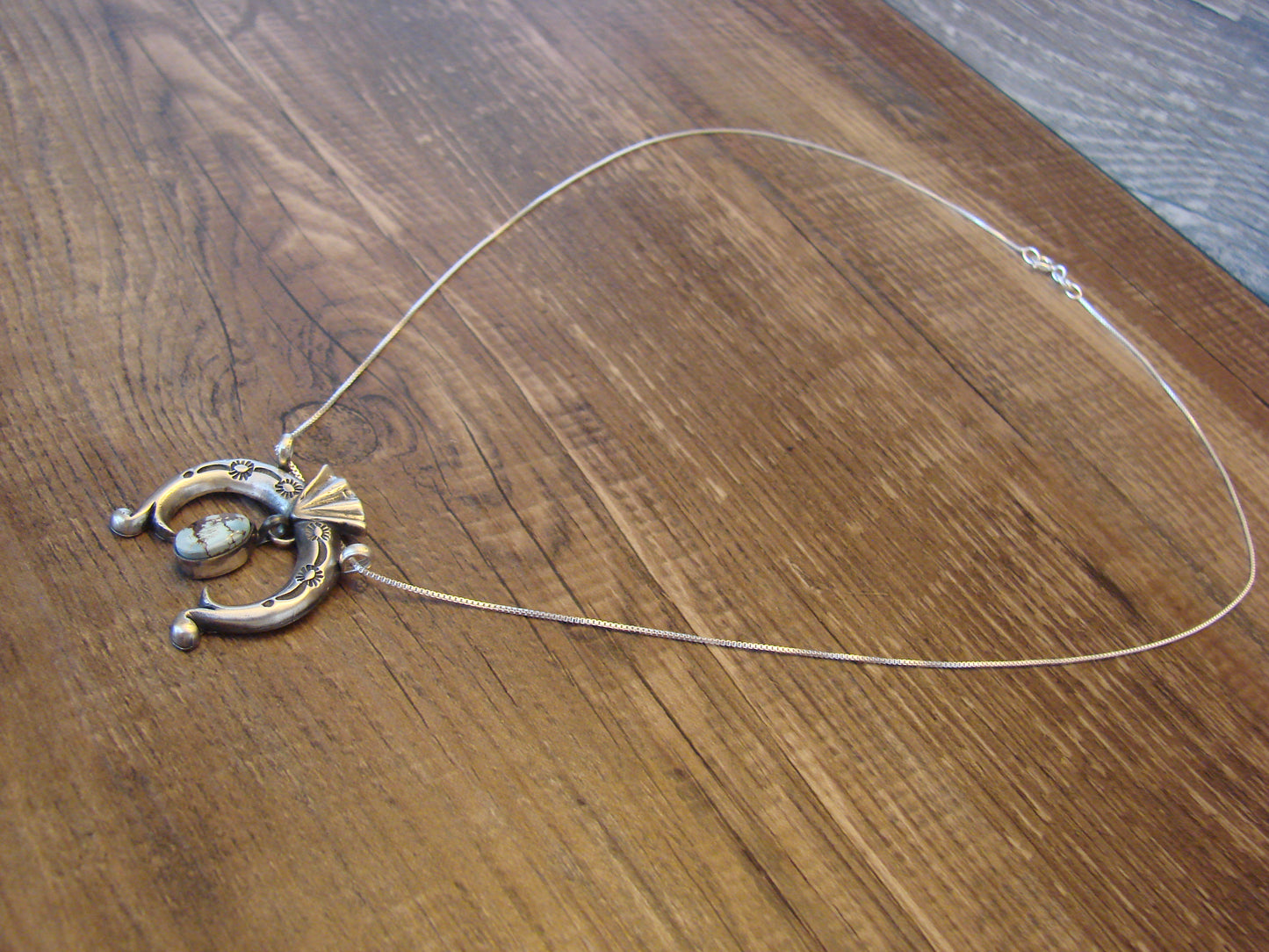 Native American Sterling Silver & Turquoise Naja Necklace by Shorty